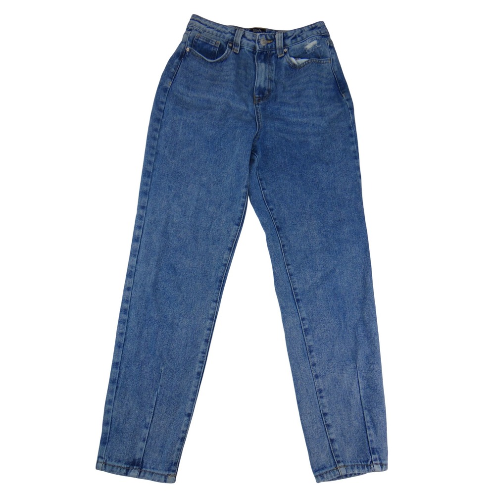 Simple Society Womens High Waisted Mom Jeans Medium Wash Blue Straight Leg 3/26